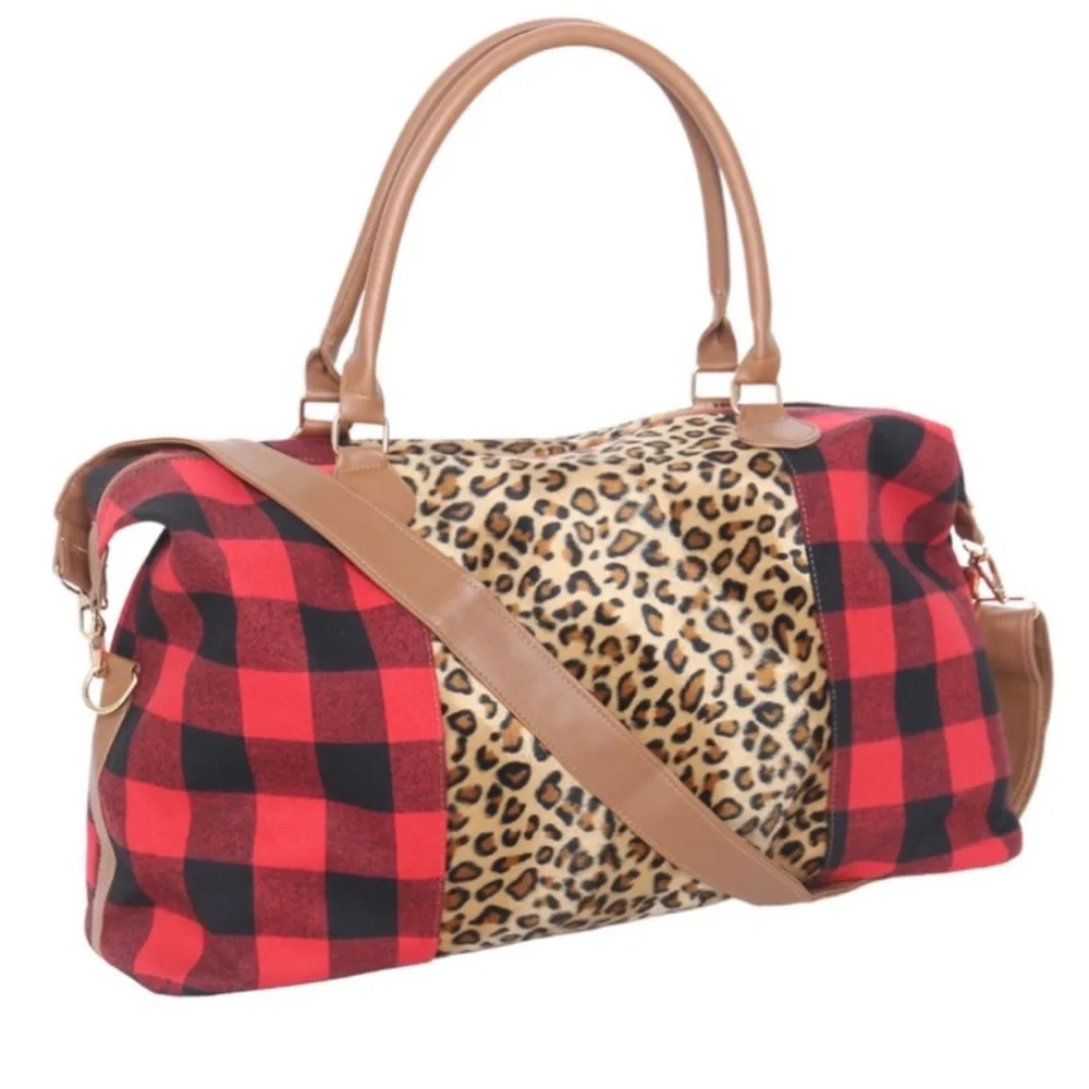 BUFFALO PLAID/ANIMAL PRINT DUFFEL BAG - Picture 1 of 6
